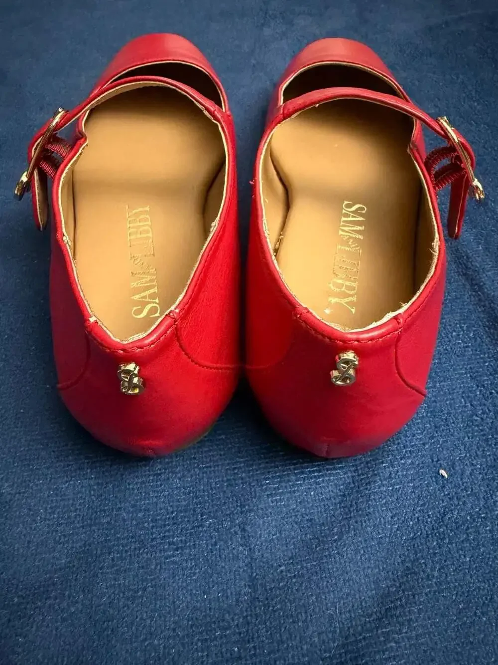 Sam & Libby Red Mary Jane Flats with Square Toe and Buckle Strap